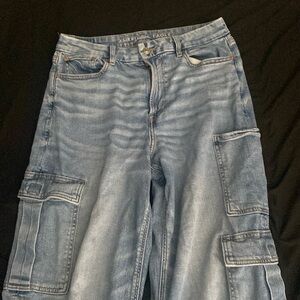 Blue jean cargo pants, with 3 side pockets